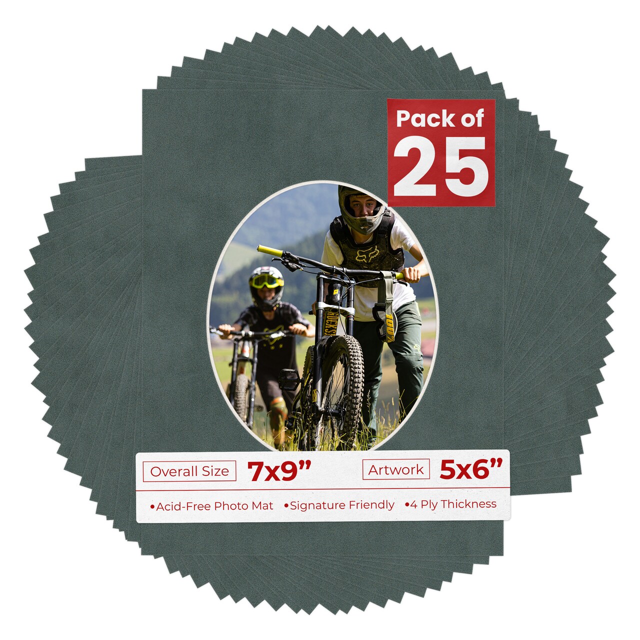 Dark Grey Suede Mat Board for 7x9 Frames - Oval Opening for 5x6 Photos